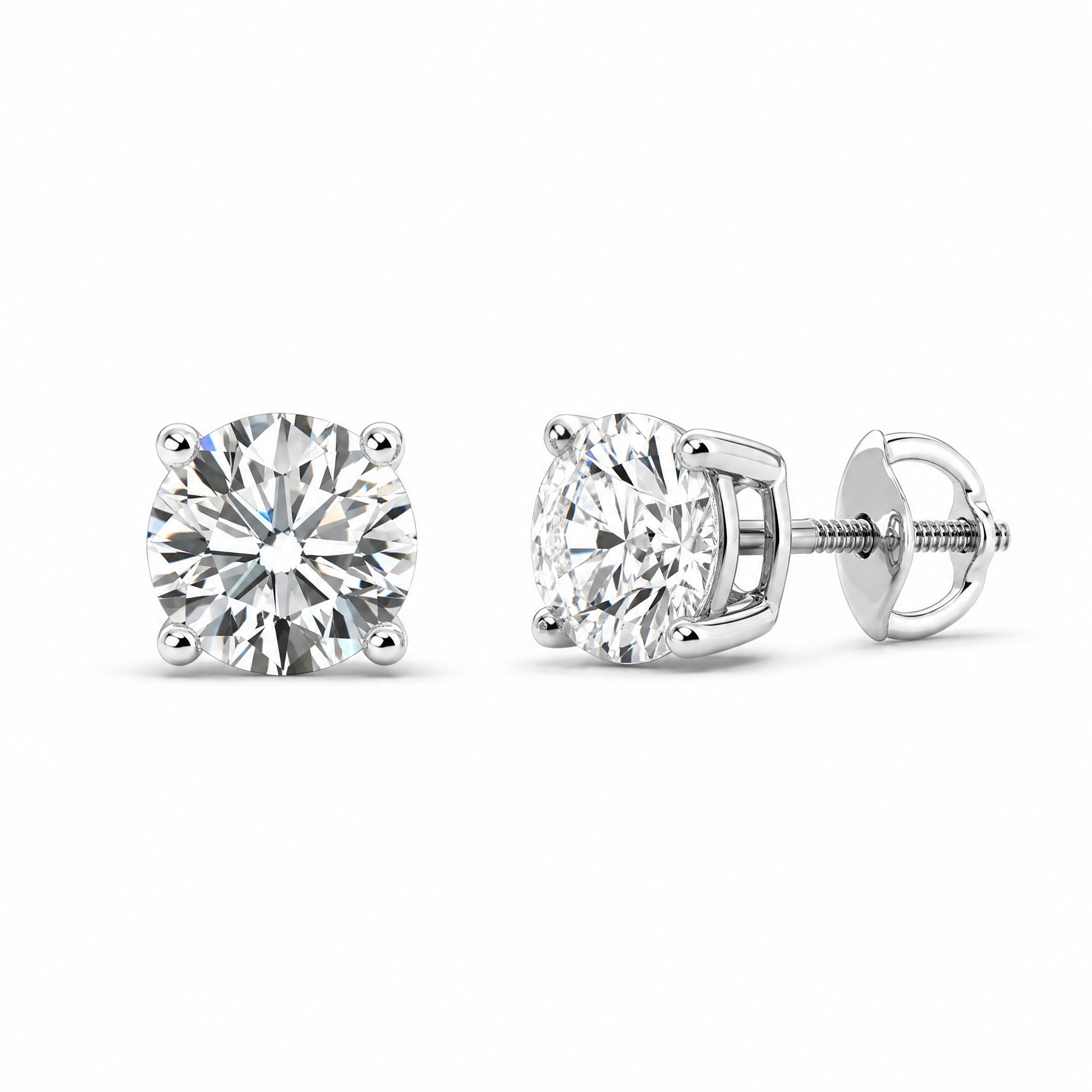 DECA0989W-SB W-2 front and 45 degree showing threaded screw back post round diamond stud earrings