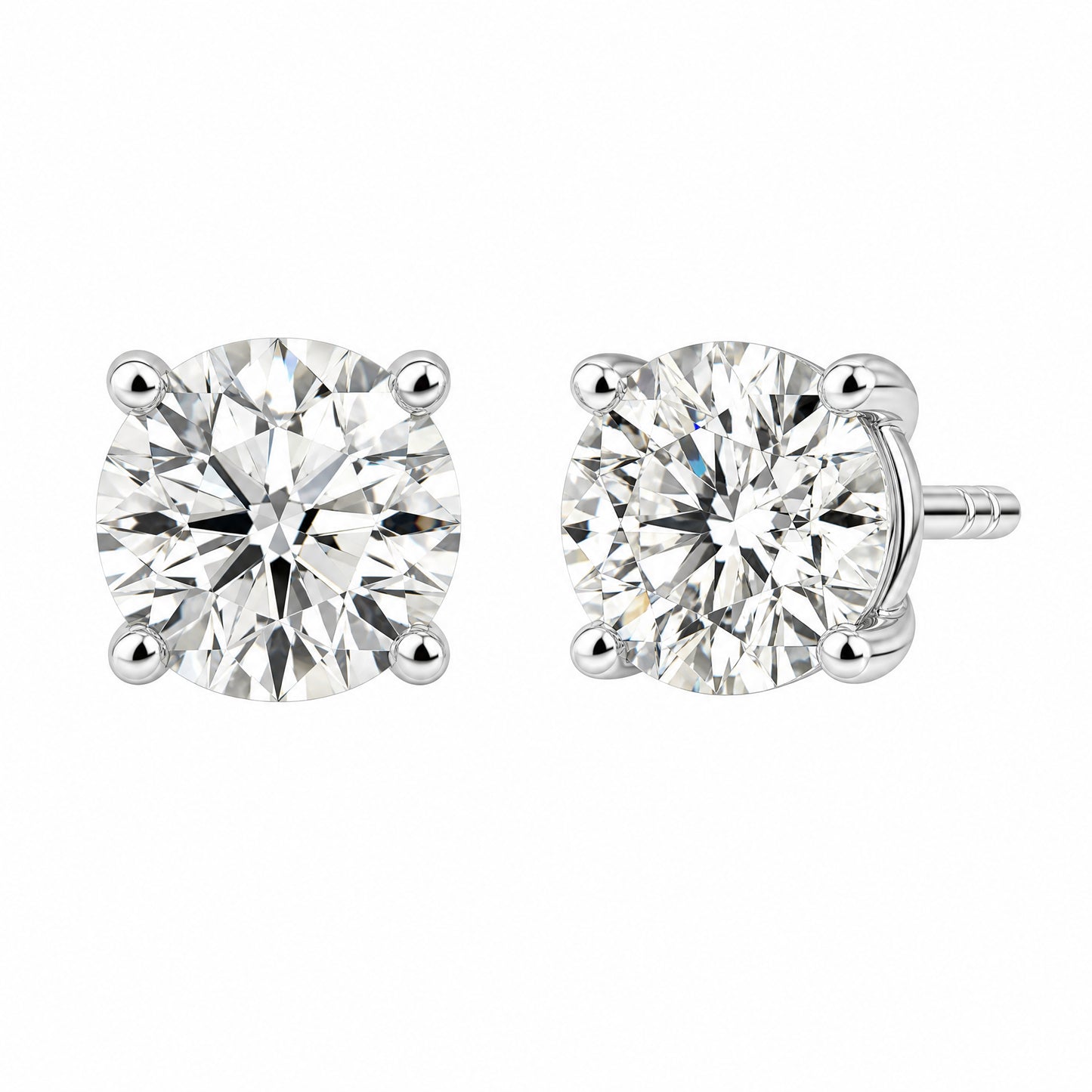 DECA0989W W-2 front and 45 degree round diamond stud earrings showing post