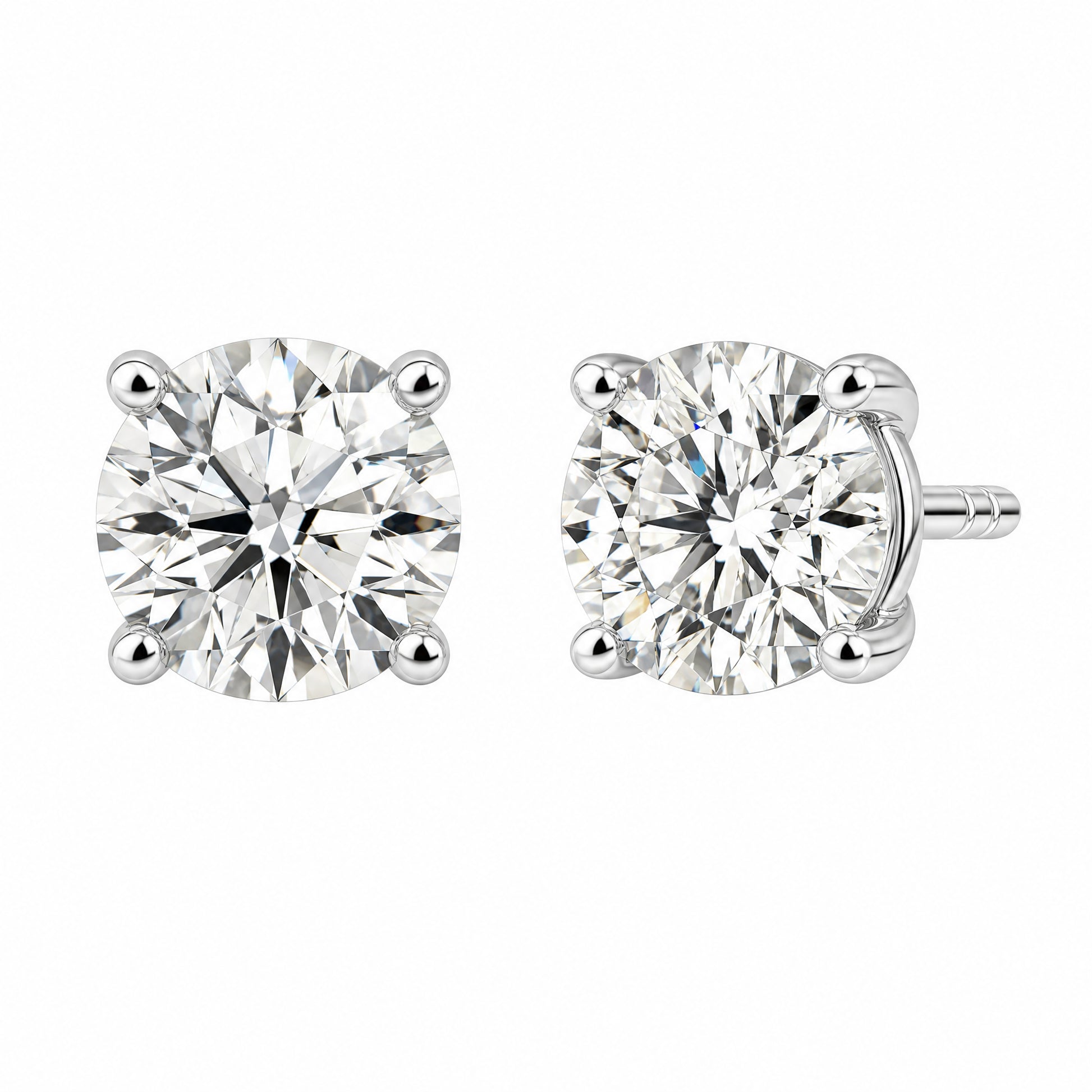 DECA0989W W-2 front and 45 degree round diamond stud earrings showing post