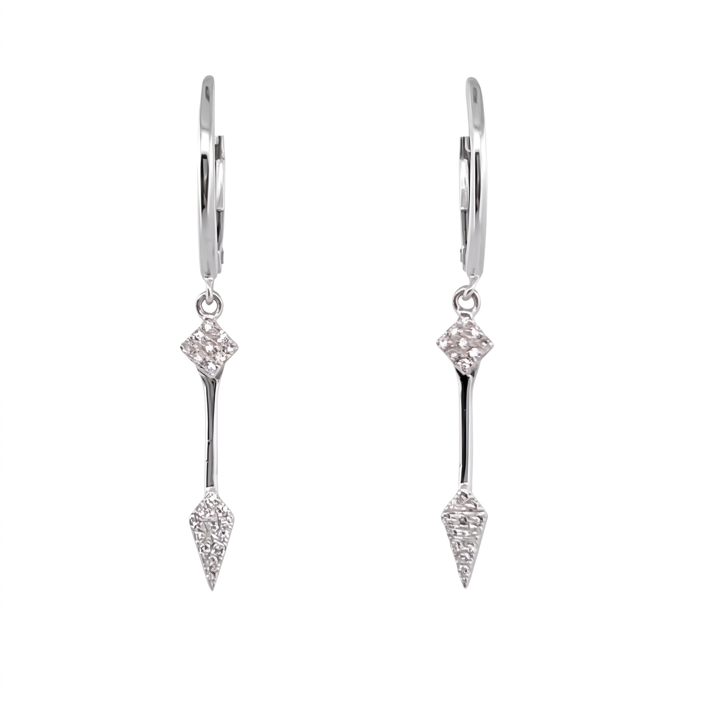 42 Single-Cut Diamond Spade Lever-Back Earrings in 14K white gold, front view on white background