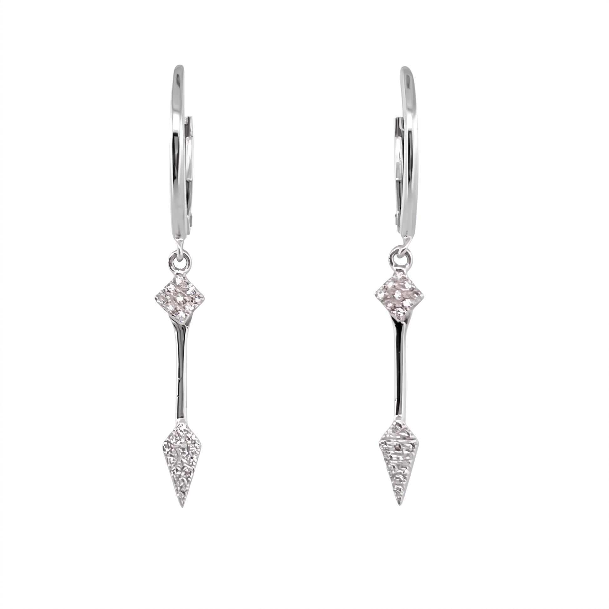 42 Single-Cut Diamond Spade Lever-Back Earrings in 14K white gold, front view on white background