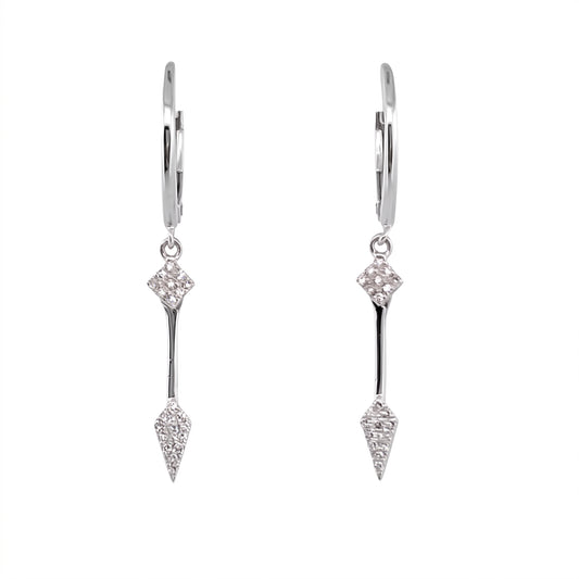 42 Single-Cut Diamond Spade Lever-Back Earrings in 14K white gold, front view on white background