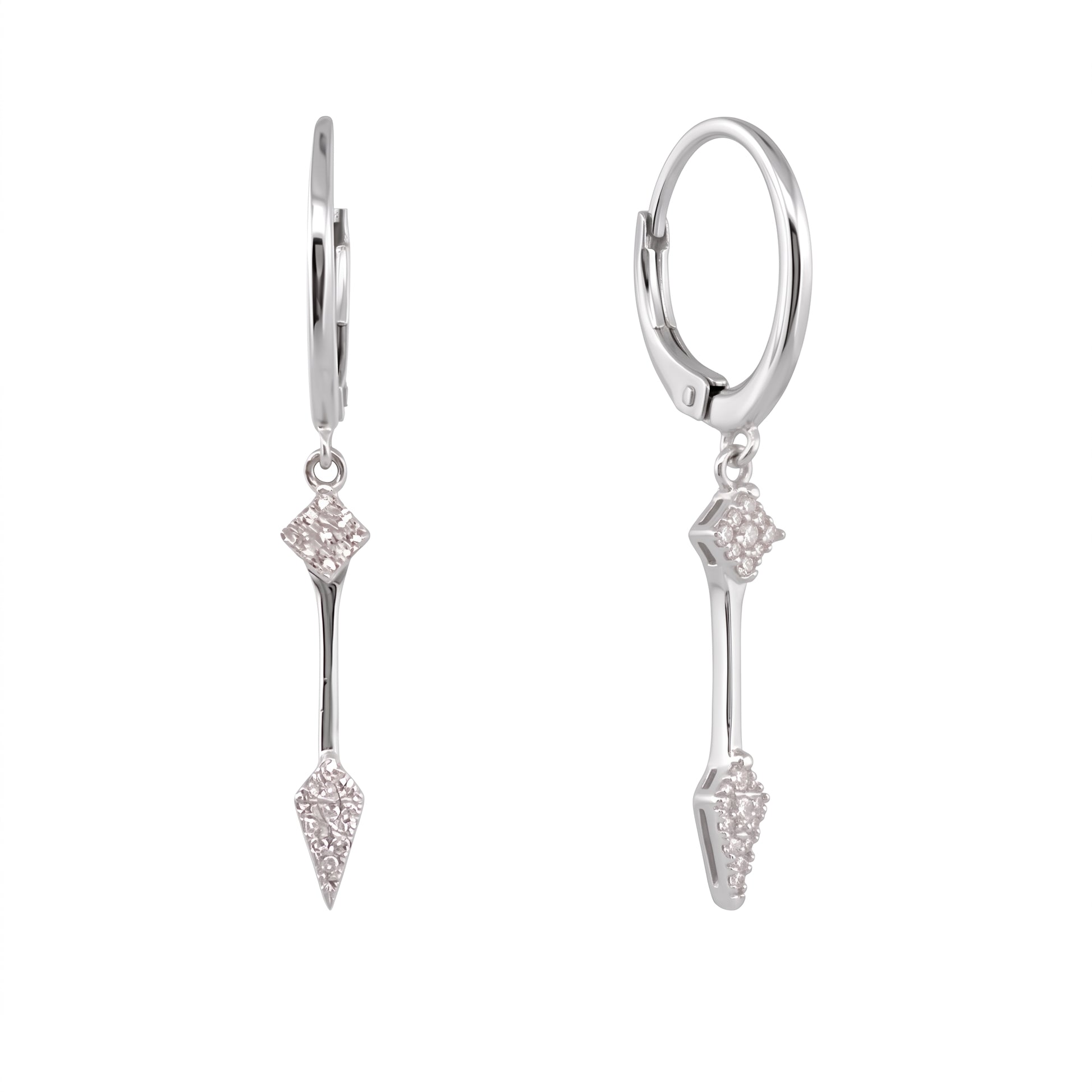 42 Single-Cut Diamond Spade Lever-Back Earrings in 14K white gold, angled three-quarter view on white background