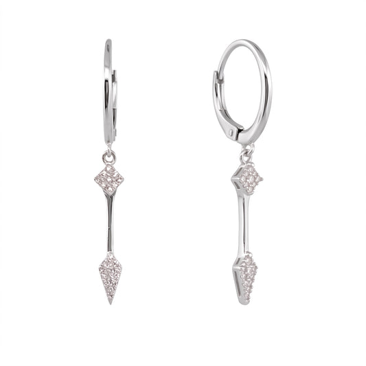 42 Single-Cut Diamond Spade Lever-Back Earrings in 14K white gold, angled three-quarter view on white background