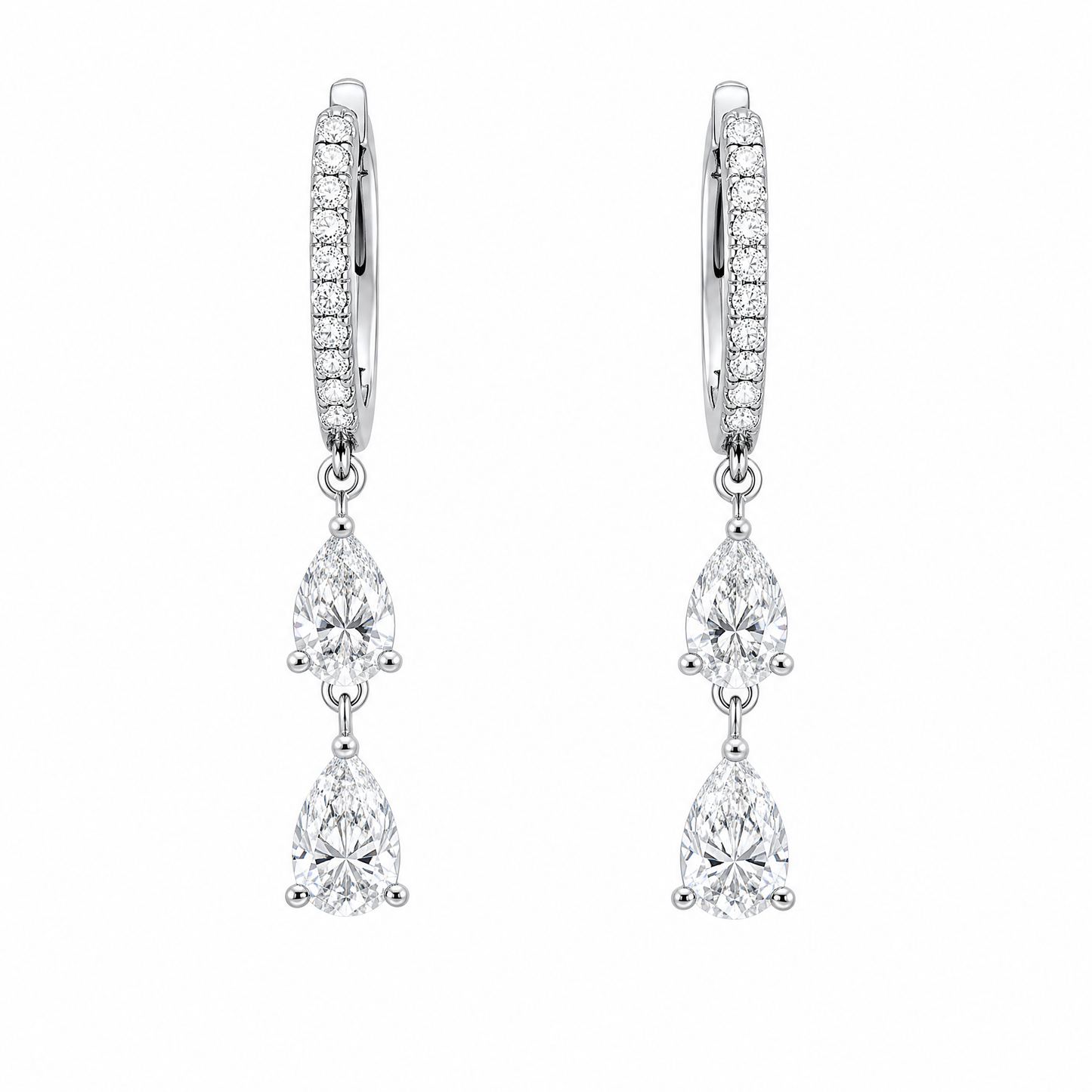 DECA1599W W-1 frontal pair - pear diamond and pave huggie hoop drop earrings