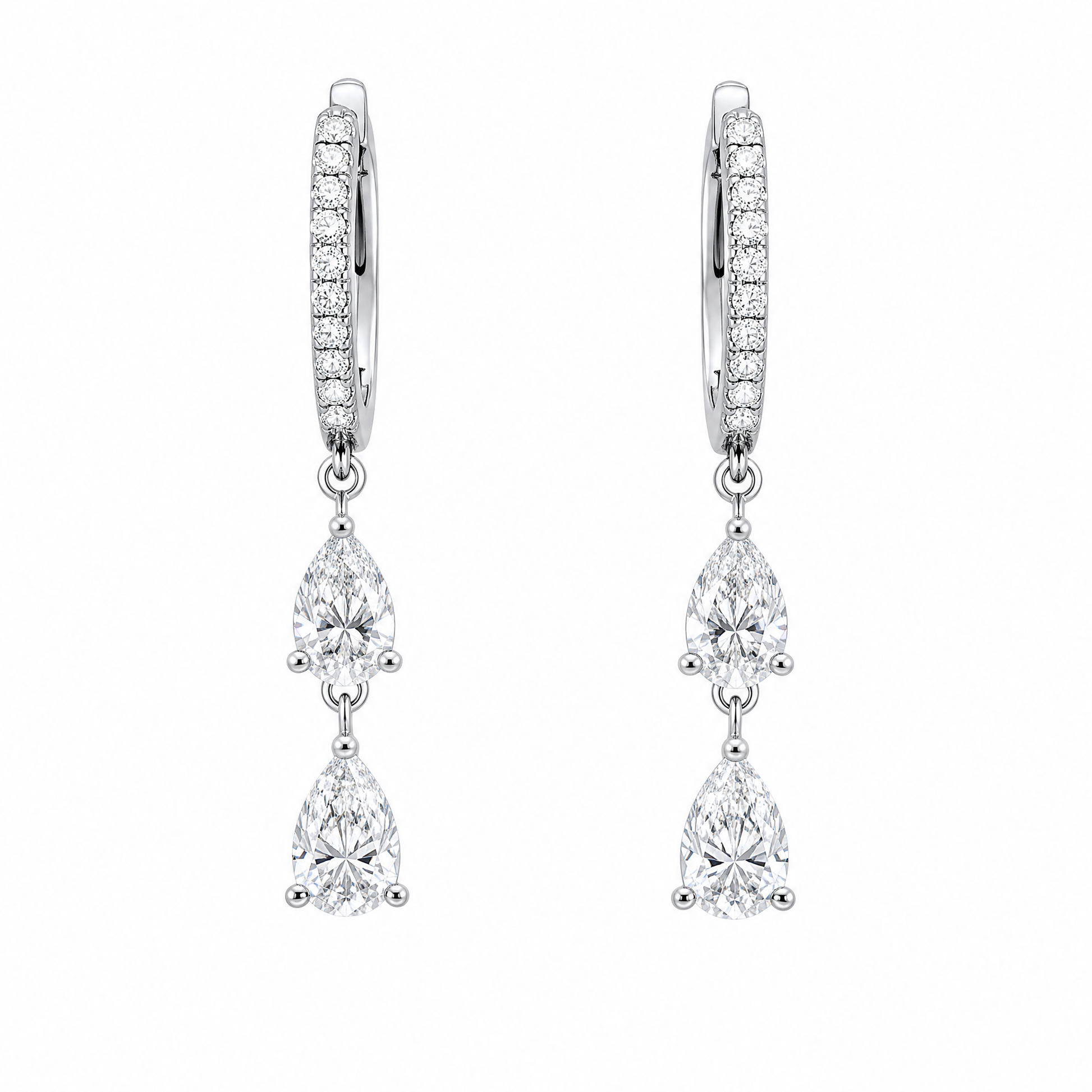 DECA1599W W-1 frontal pair - pear diamond and pave huggie hoop drop earrings