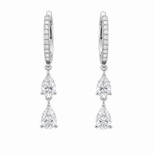 DECA1599W W-1 frontal pair - pear diamond and pave huggie hoop drop earrings