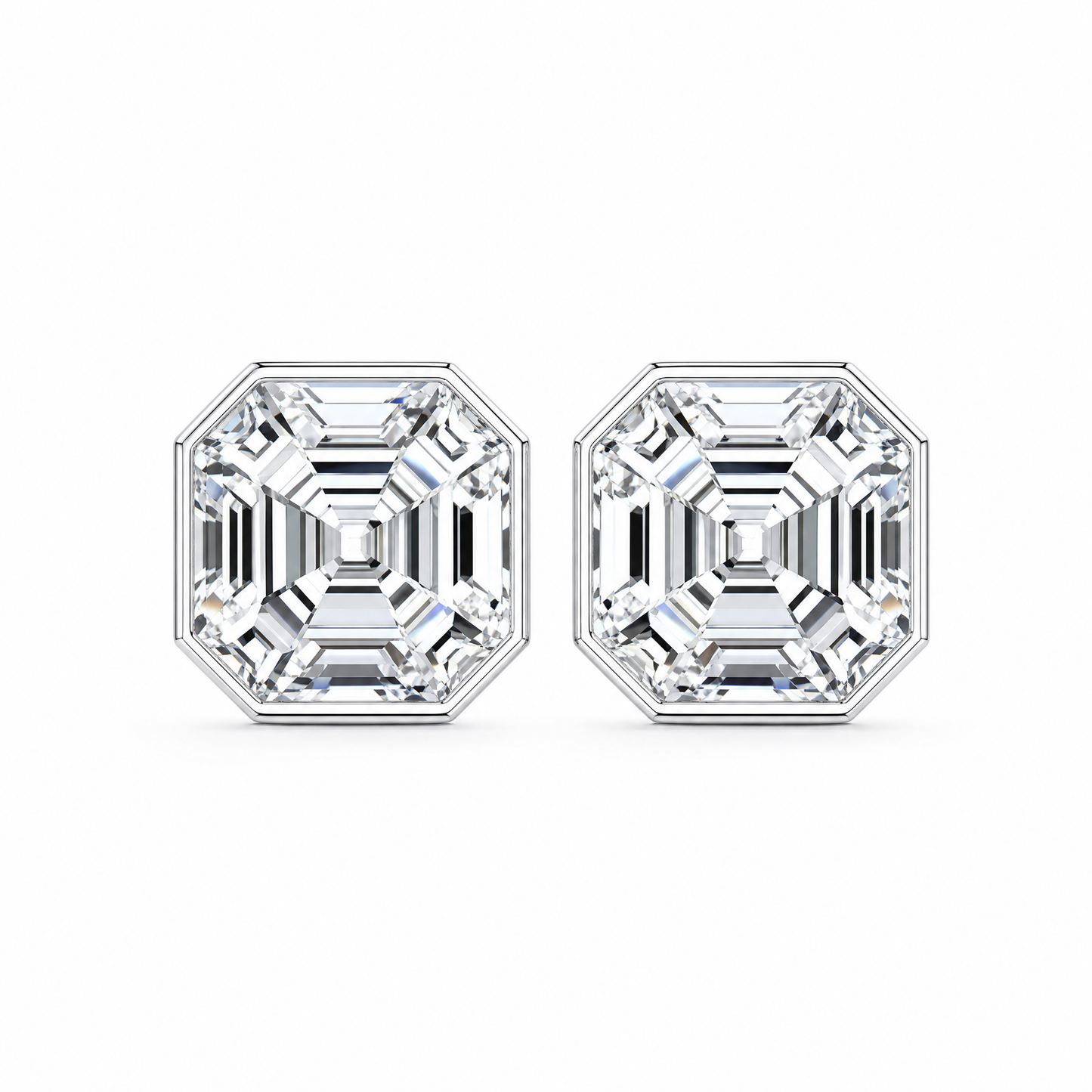 DECA1707W W-1 frontal pair - asscher-style illusion-set octagonal diamond stud earrings in 18K white gold