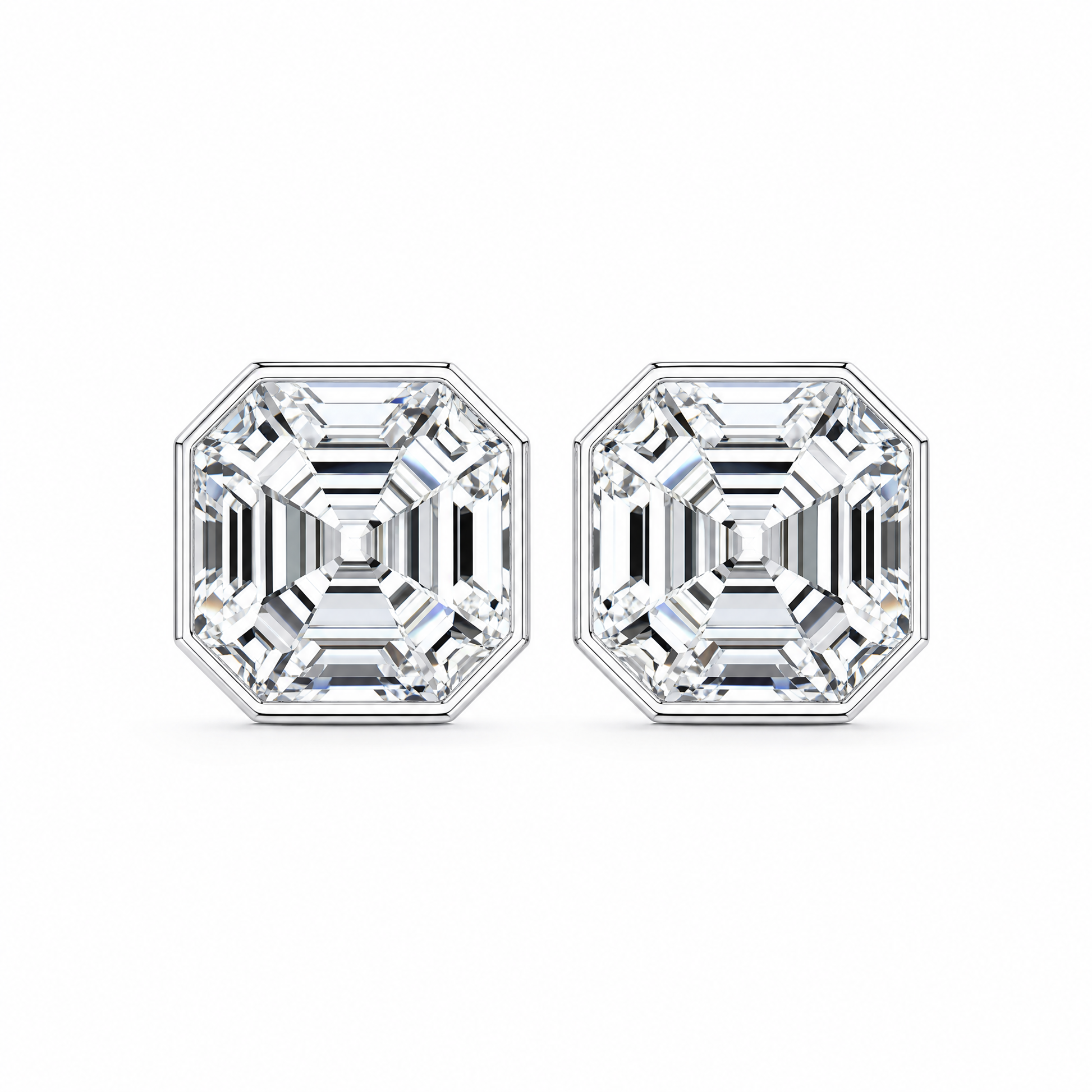DECA1707W W-1 frontal pair - asscher-style illusion-set octagonal diamond stud earrings in 18K white gold