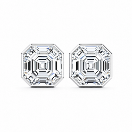 DECA1707W W-1 frontal pair - asscher-style illusion-set octagonal diamond stud earrings in 18K white gold