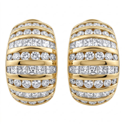 4.17 Carat Round and Baguette Diamond Domed Clip Earrings — front view