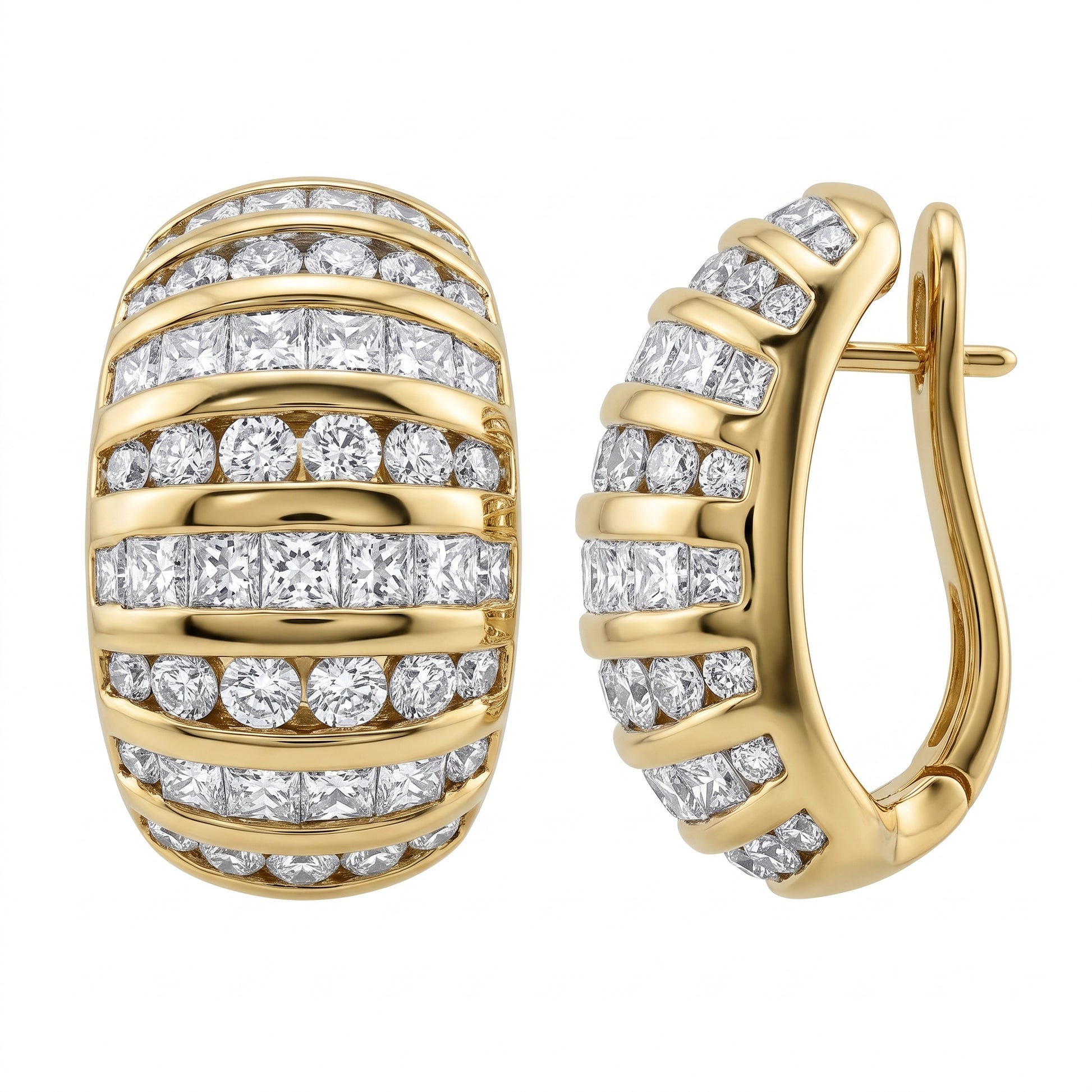 4.17 Carat Round and Baguette Diamond Domed Clip Earrings — side profile