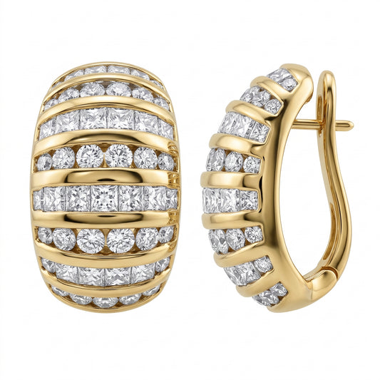 4.17 Carat Round and Baguette Diamond Domed Clip Earrings — side profile