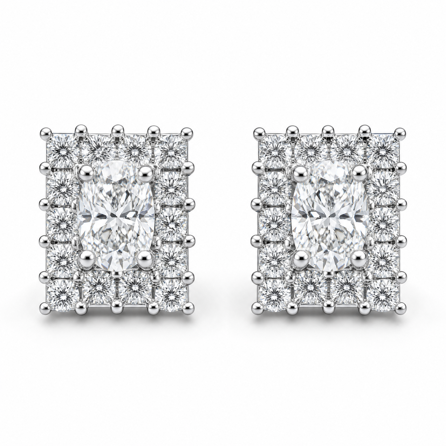 DECY0695W W-1 frontal pair - oval and princess-cut diamond rectangular cluster stud earrings in 18K white gold