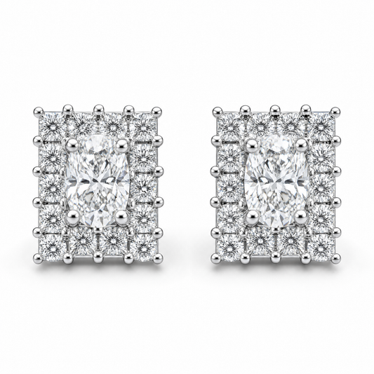 DECY0695W W-1 frontal pair - oval and princess-cut diamond rectangular cluster stud earrings in 18K white gold