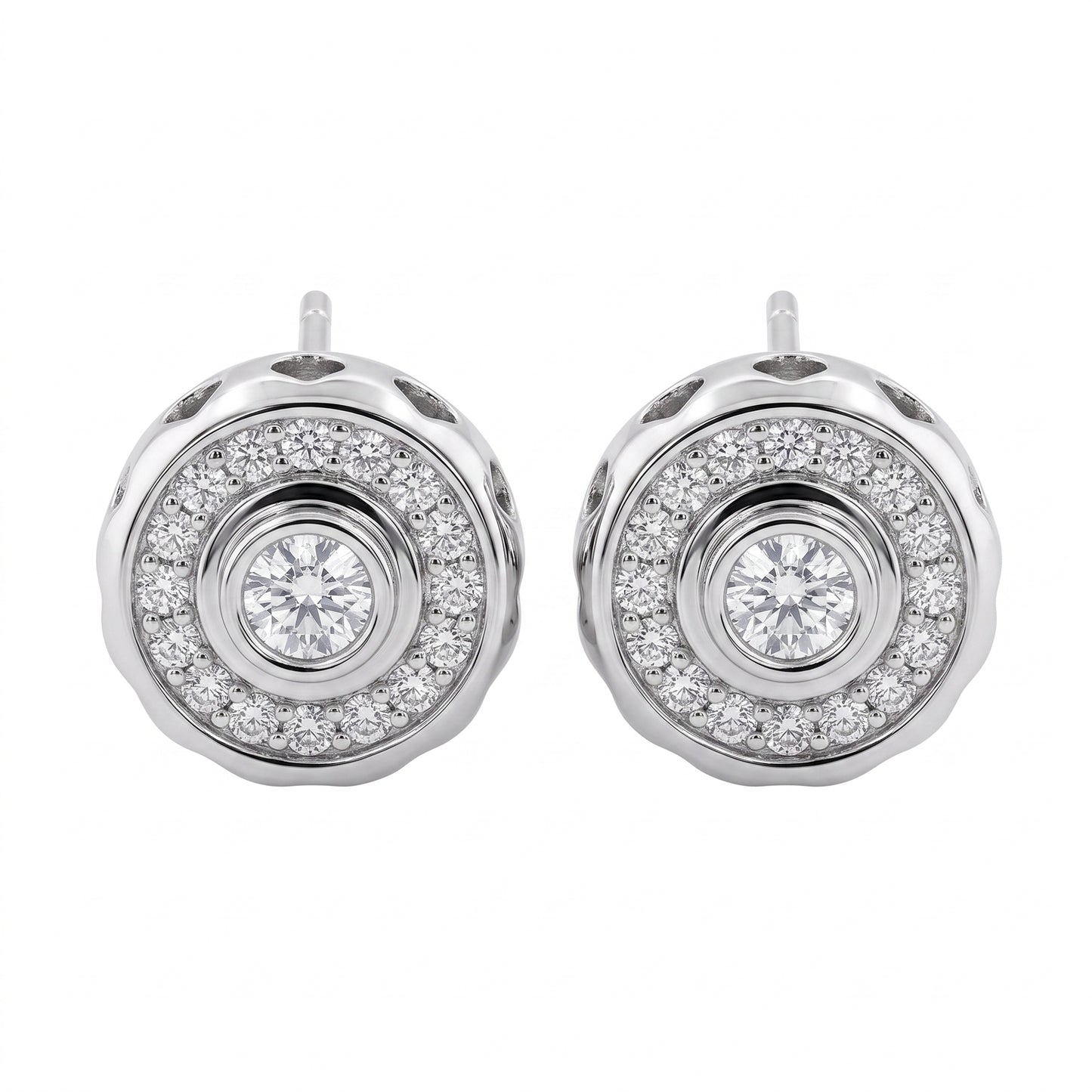 DECY0732W 30-Diamond Bezel Earrings - white background studio view