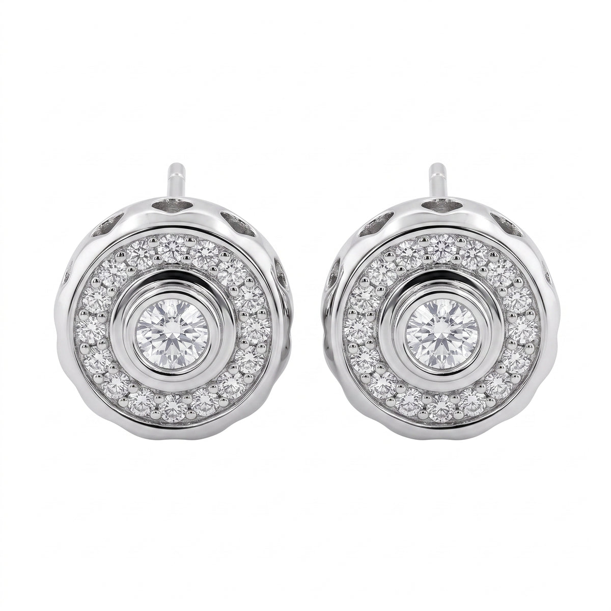 DECY0732W 30-Diamond Bezel Earrings - white background studio view