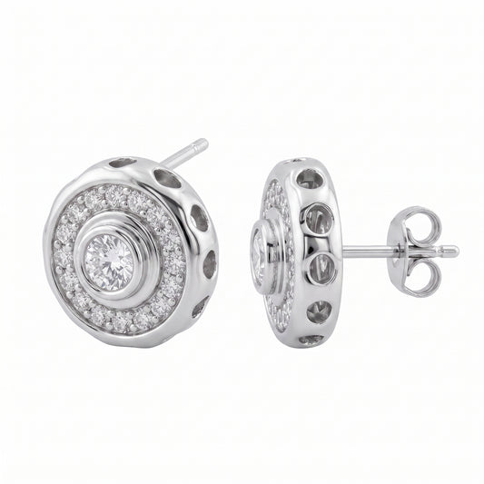 DECY0732W 30-Diamond Bezel Earrings - detail and side profile view