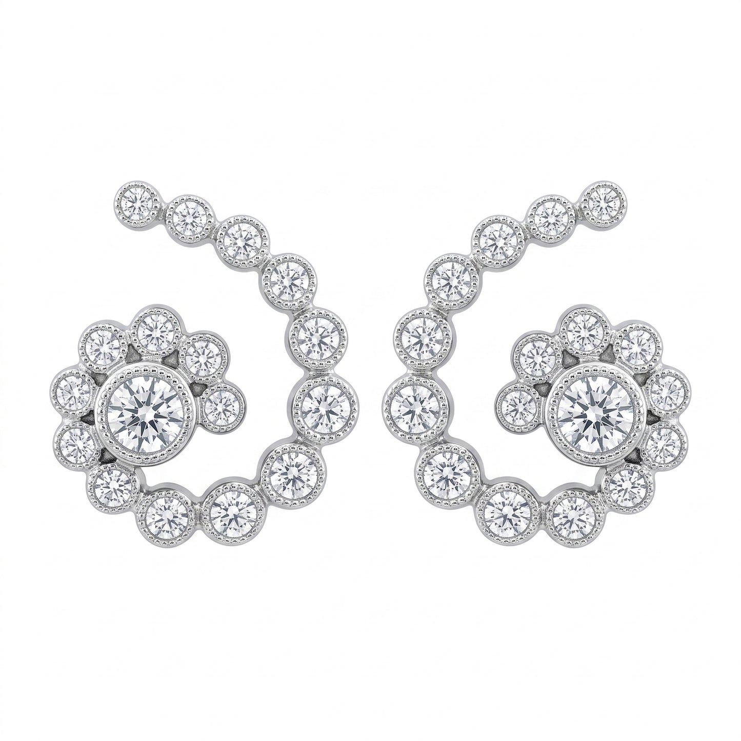 34-Diamond Hoop Earrings in 18K white gold - white background view