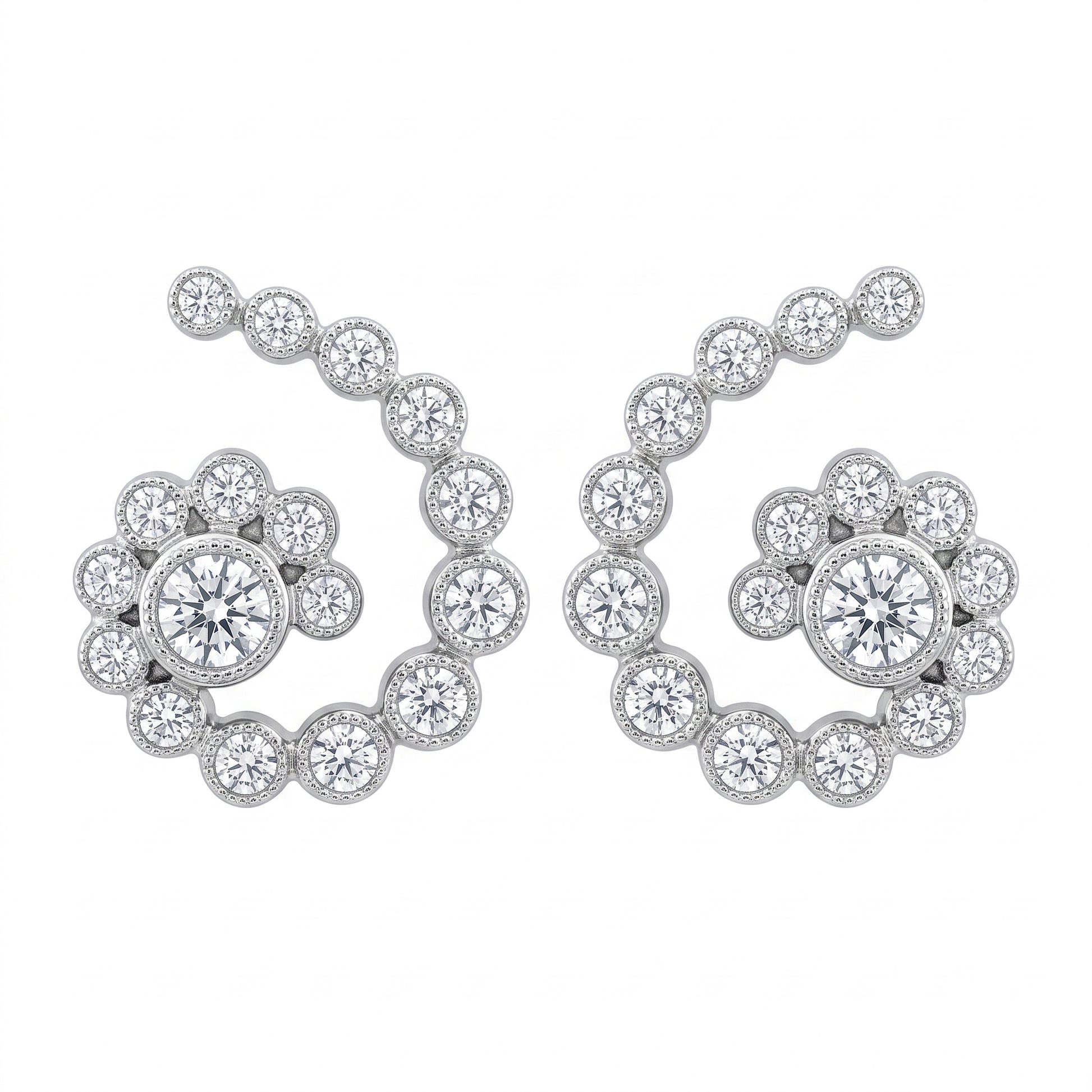 34-Diamond Hoop Earrings in 18K white gold - white background view
