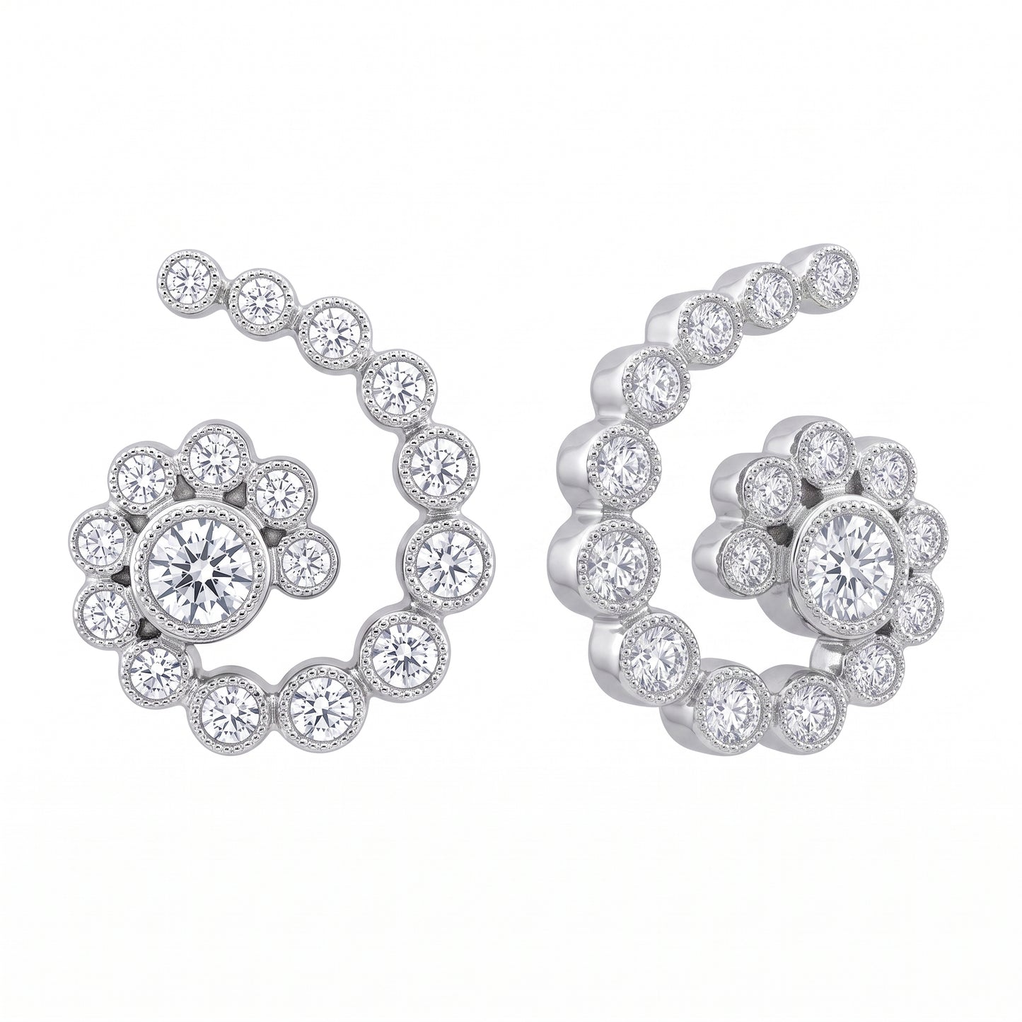 34-Diamond Hoop Earrings in 18K white gold - second white background view