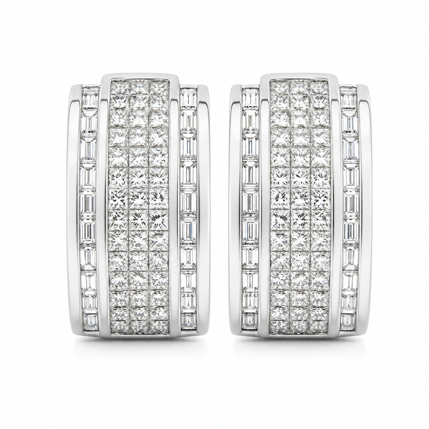 DECY0794W-3 W-1 frontal pair - princess-cut and tapered baguette diamond multi-row channel clip earrings
