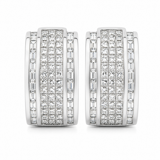 DECY0794W-3 W-1 frontal pair - princess-cut and tapered baguette diamond multi-row channel clip earrings