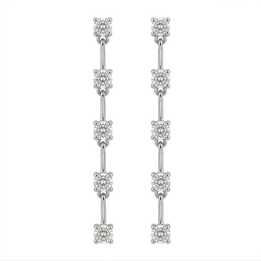 10-Diamond Long Dangle Post Earrings