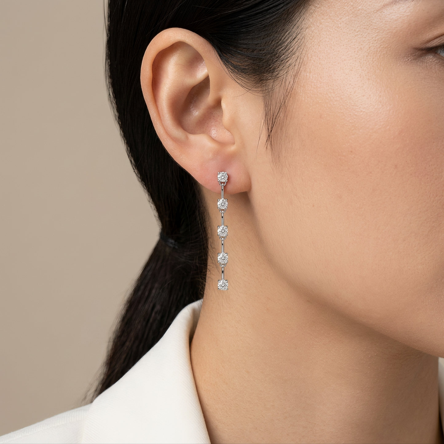 10-Diamond Long Dangle Post Earrings