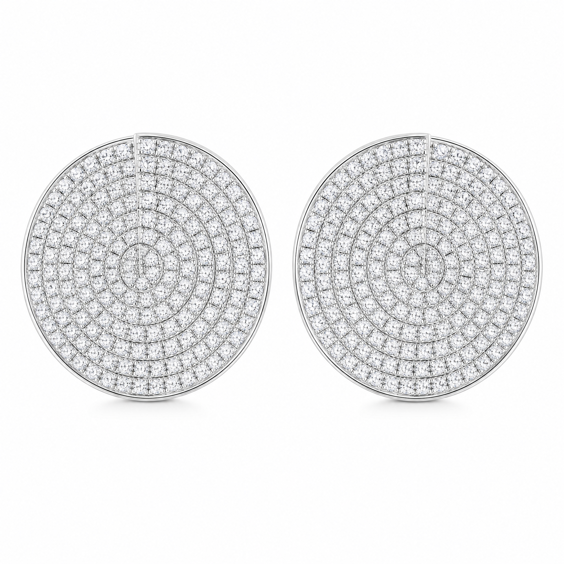 DECY0935W W-1 frontal pair - full pave diamond round disc clip earrings in 18K white gold
