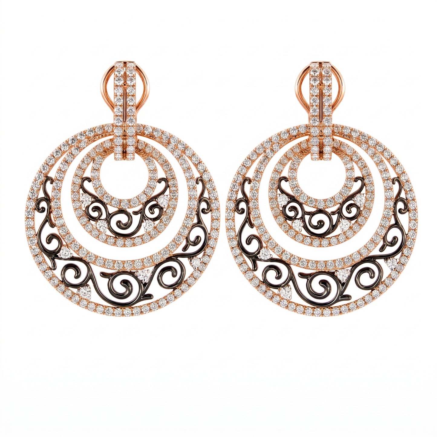 3.52 Carat Diamond Concentric Circle Filigree Clip Earrings