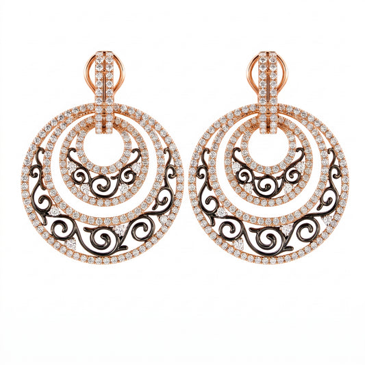 3.52 Carat Diamond Concentric Circle Filigree Clip Earrings