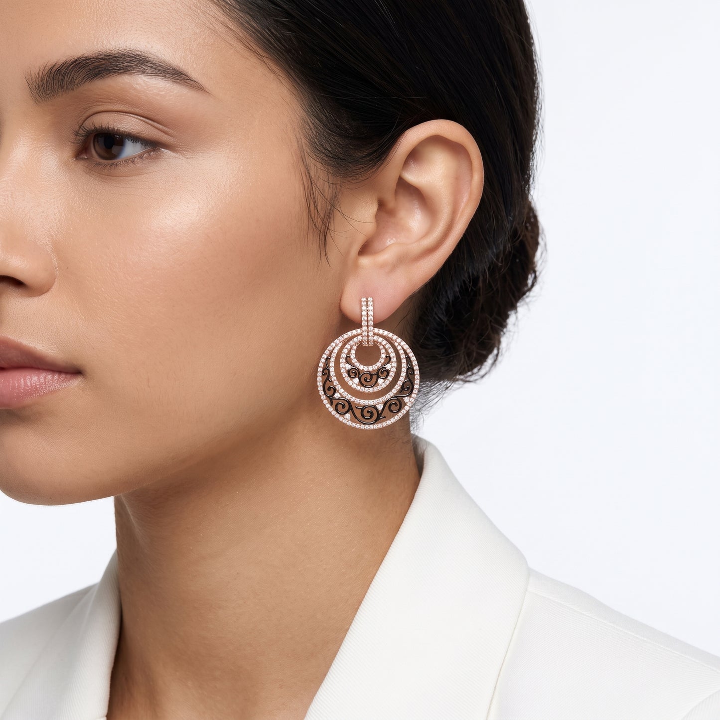 3.52 Carat Diamond Concentric Circle Filigree Clip Earrings