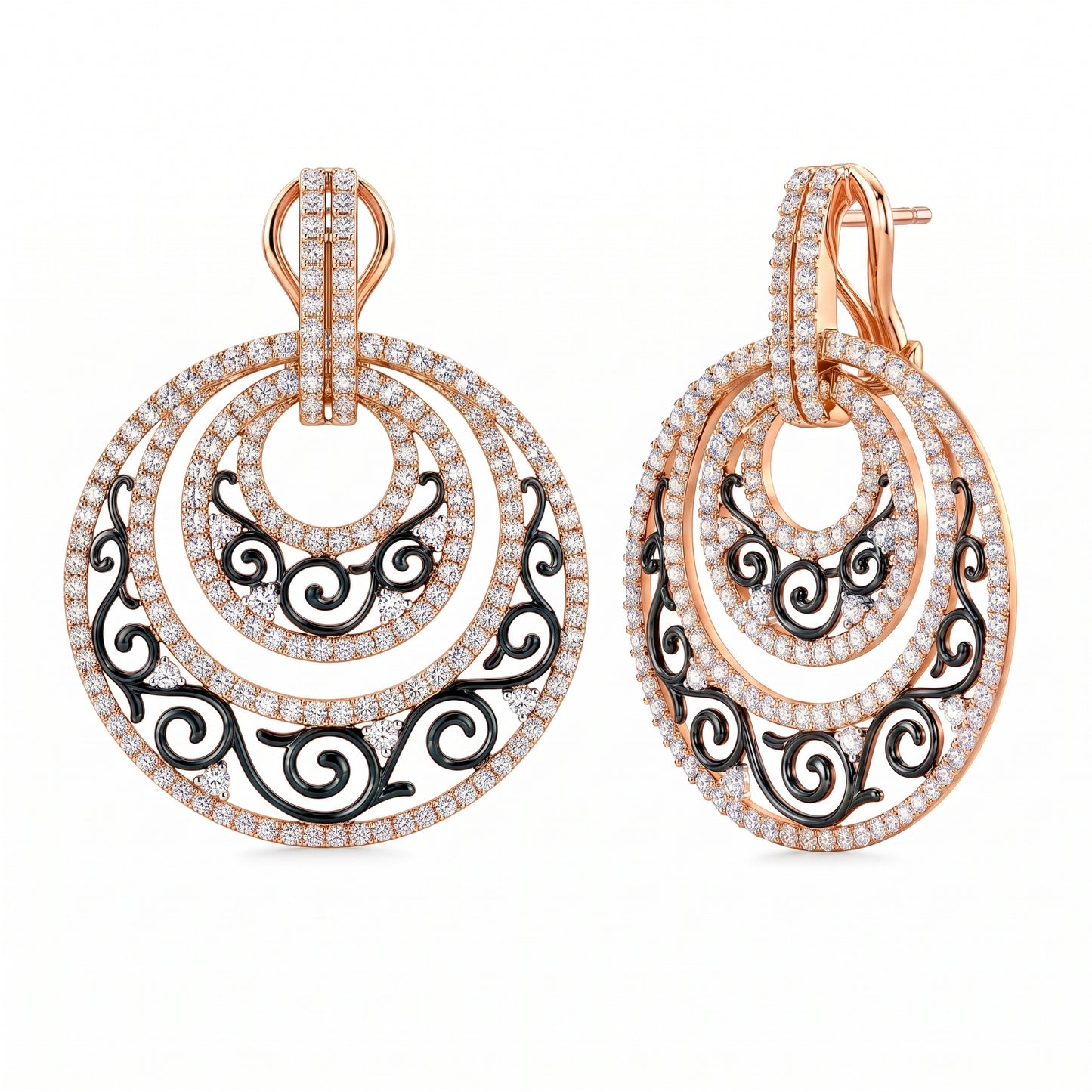 3.52 Carat Diamond Concentric Circle Filigree Clip Earrings