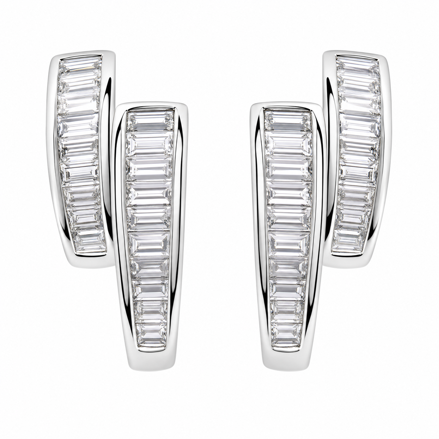DEDY0088W W-1 frontal pair - tapered baguette diamond double-channel clip earrings