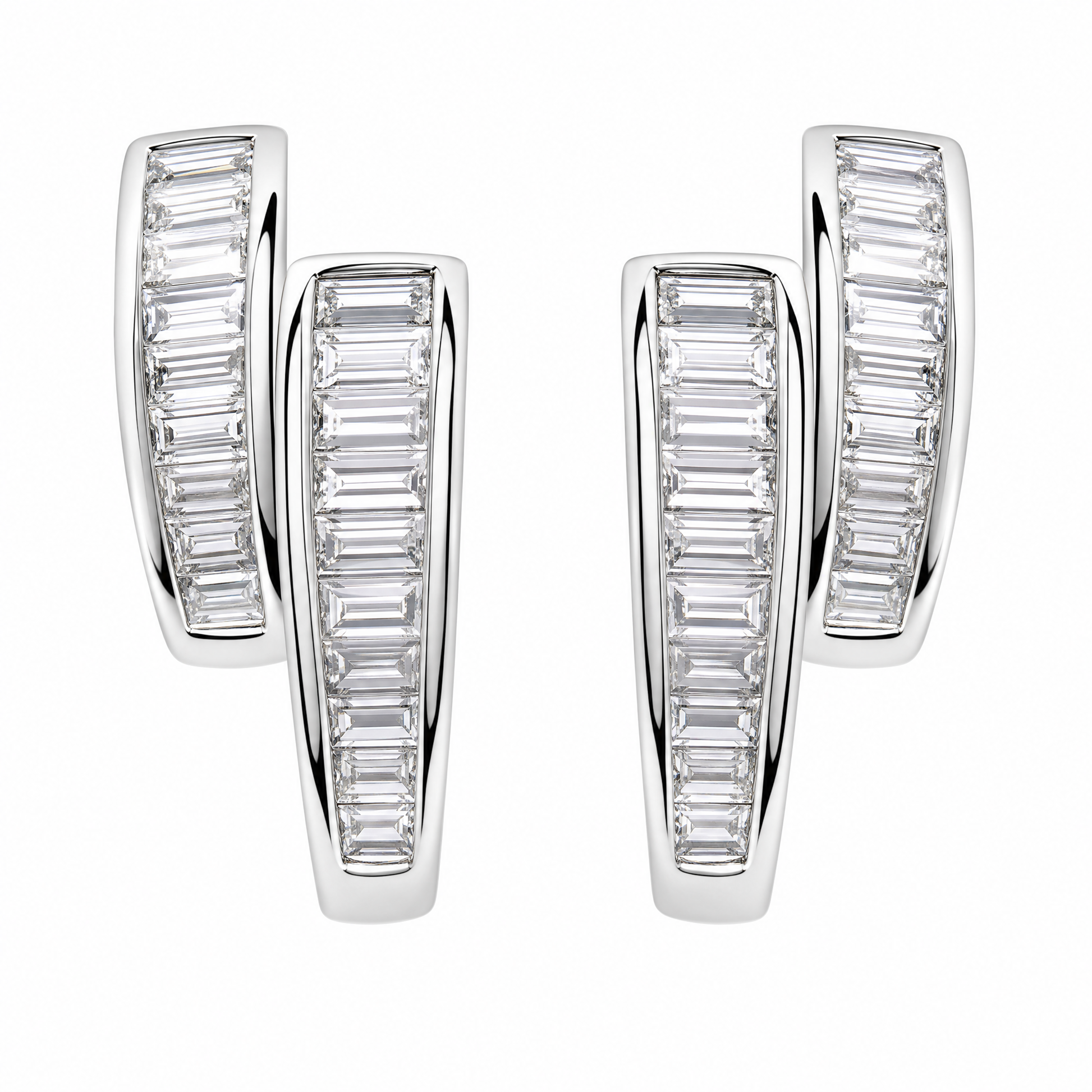 DEDY0088W W-1 frontal pair - tapered baguette diamond double-channel clip earrings