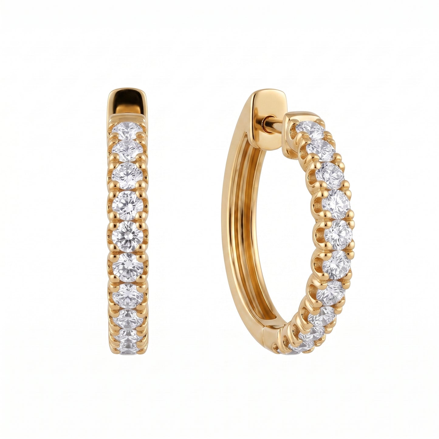 18K yellow gold 22-diamond hoop earrings, second white background view