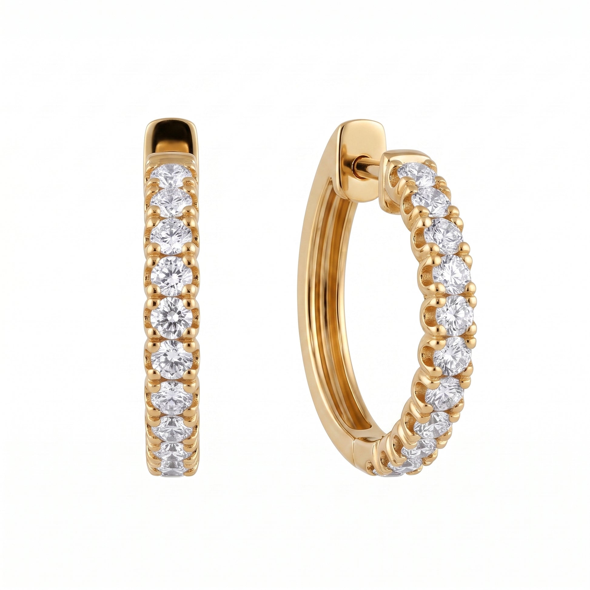 18K yellow gold 22-diamond hoop earrings, second white background view