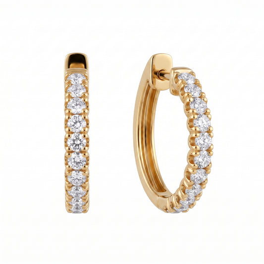 18K yellow gold 22-diamond hoop earrings, second white background view