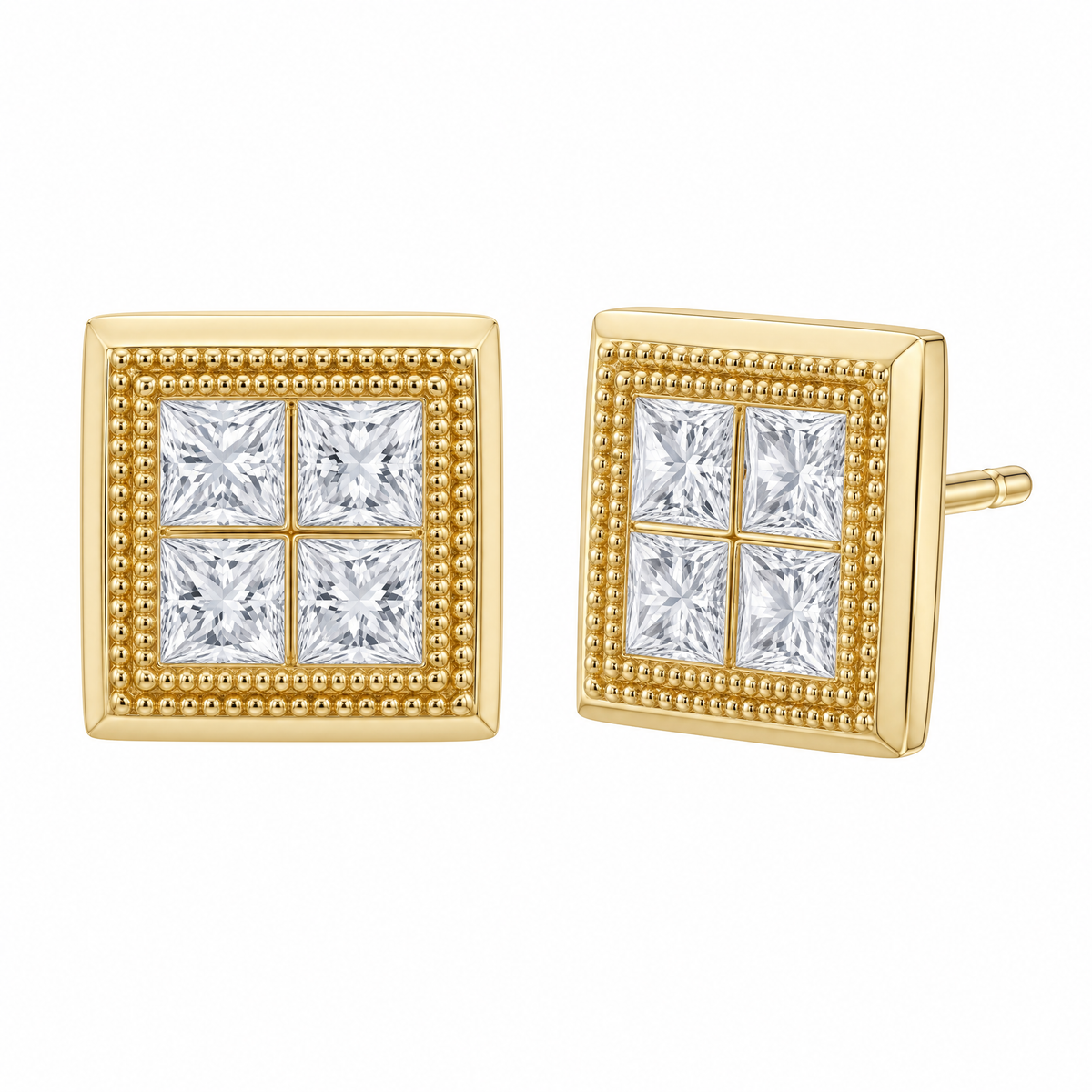 8 Princess-Cut Diamond Milgrain-Edge Post Earrings