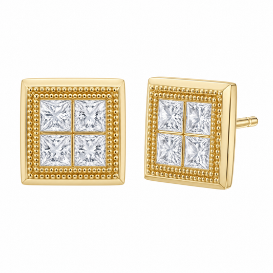 8 Princess-Cut Diamond Milgrain-Edge Post Earrings