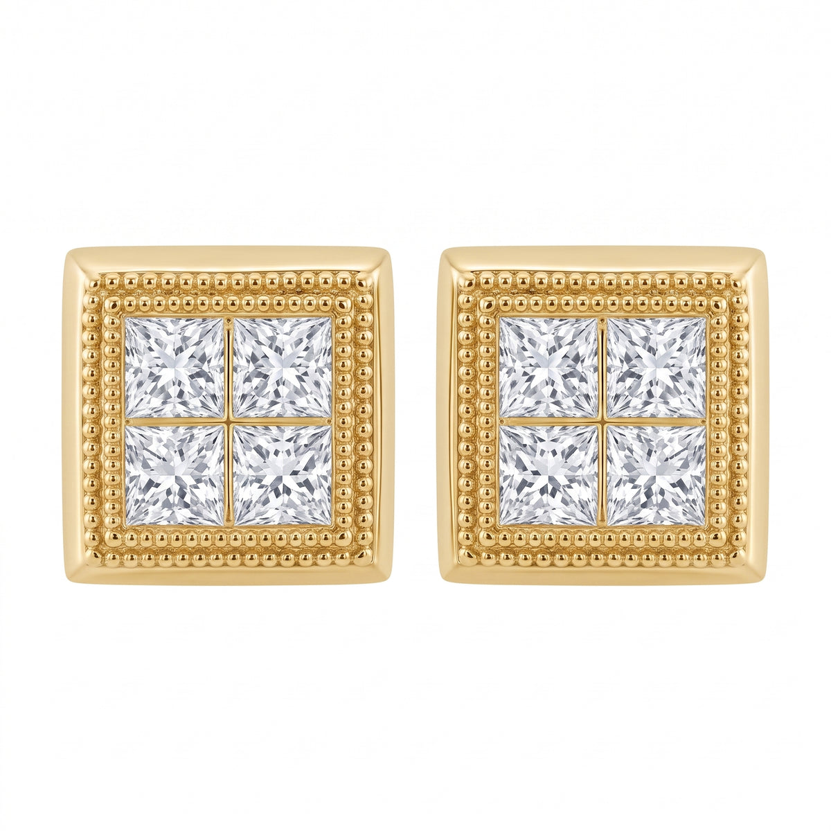 8 Princess-Cut Diamond Milgrain-Edge Post Earrings - white background