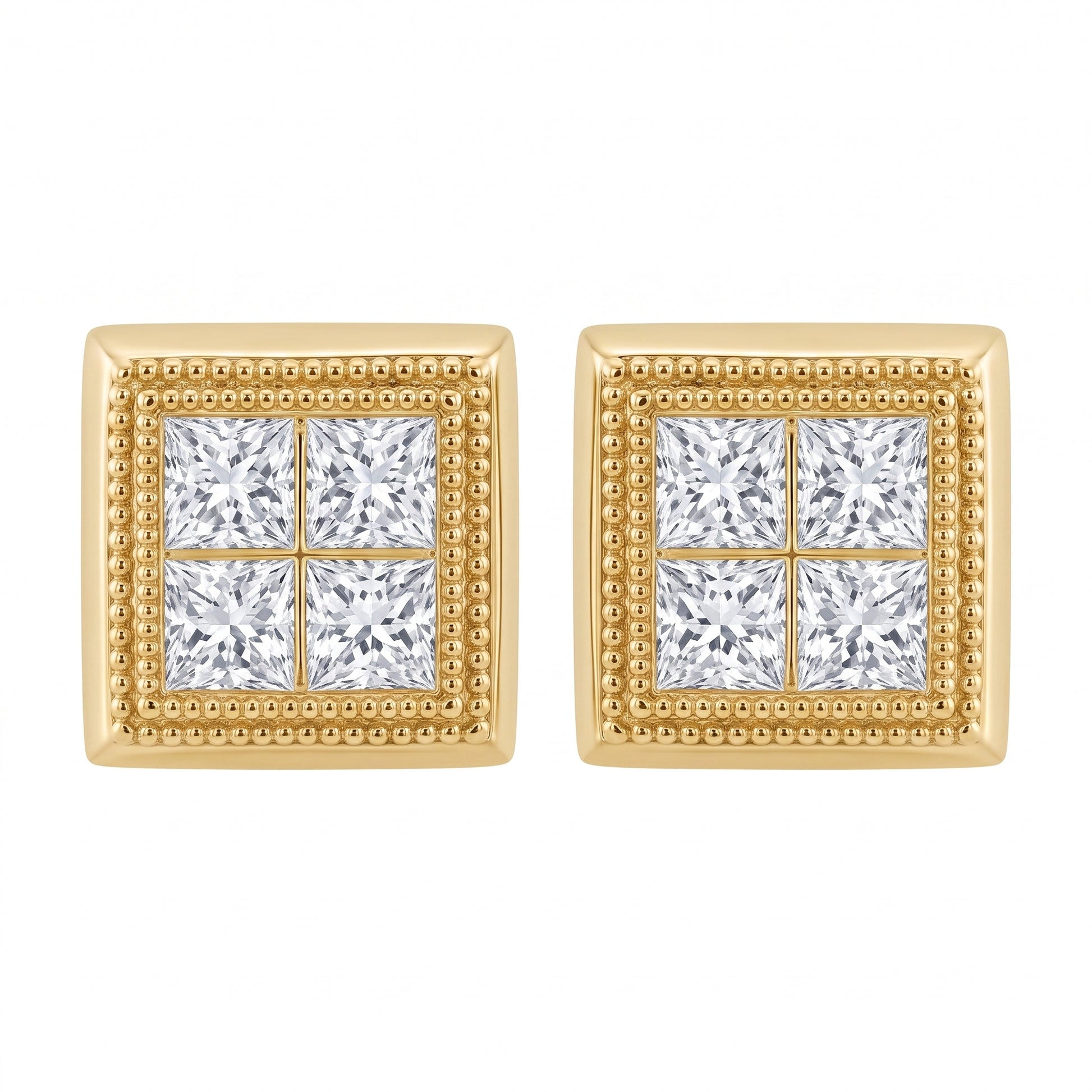 8 Princess-Cut Diamond Milgrain-Edge Post Earrings - white background
