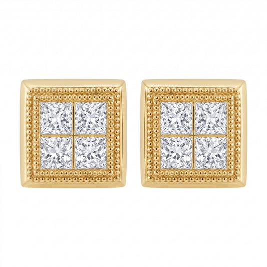 8 Princess-Cut Diamond Milgrain-Edge Post Earrings - white background
