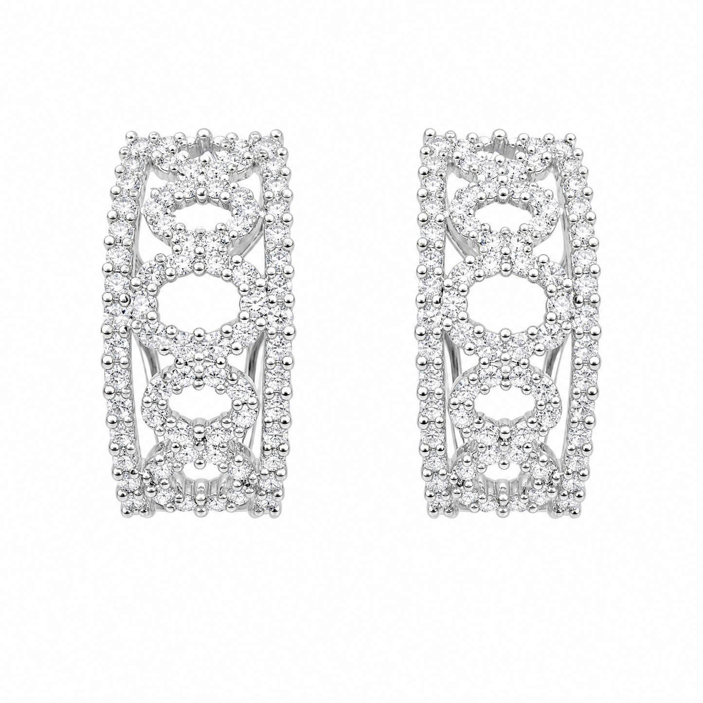 DEFT0318W W-1 frontal pair - wide diamond geometric lattice clip earrings, 18K white gold