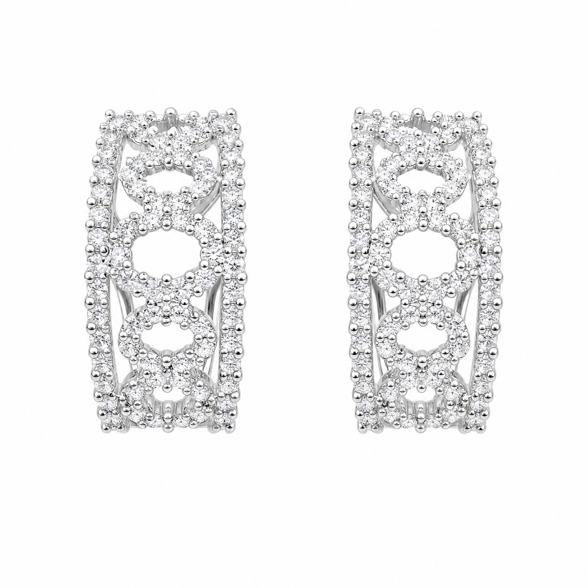 DEFT0318W W-1 frontal pair - wide diamond geometric lattice clip earrings, 18K white gold