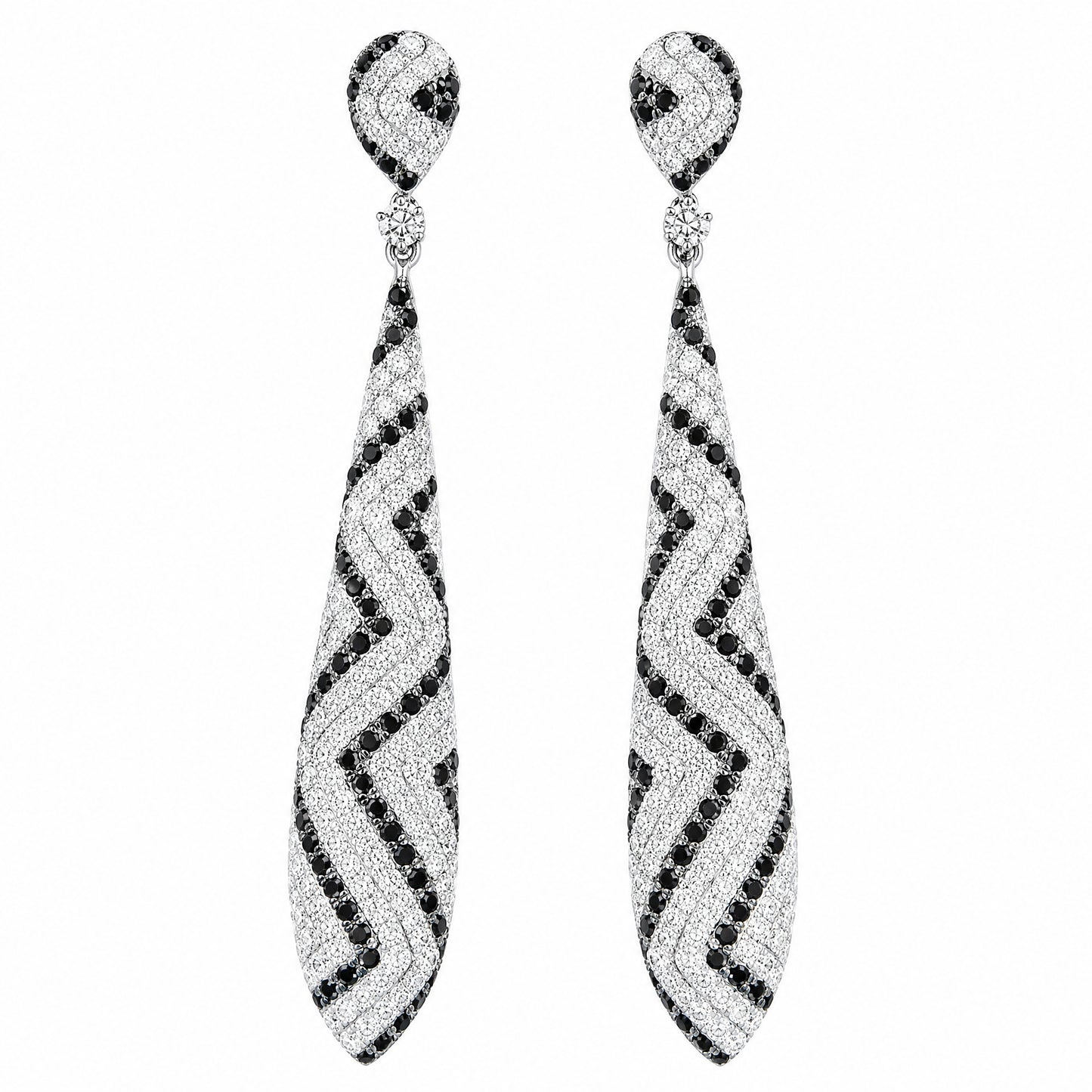 DEFT0380W-BK W-1 frontal pair white and black diamond chevron long drop earrings