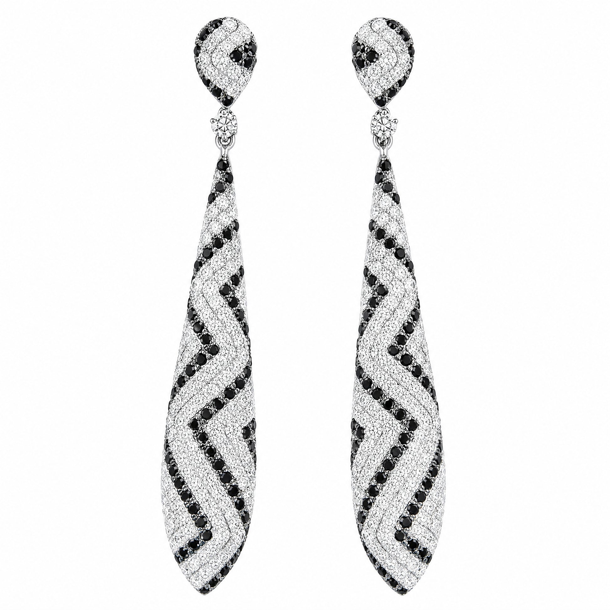 DEFT0380W-BK W-1 frontal pair white and black diamond chevron long drop earrings