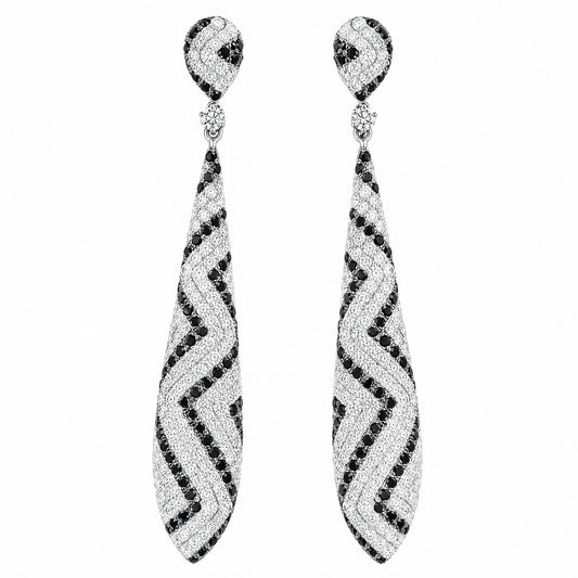 DEFT0380W-BK W-1 frontal pair white and black diamond chevron long drop earrings