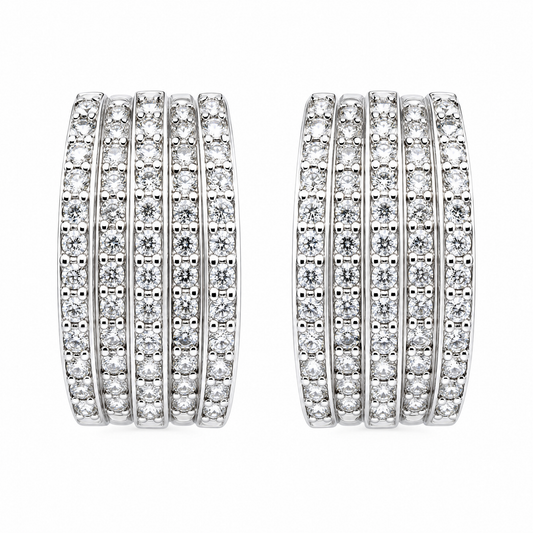 DEFT0698W W-1 frontal pair - five-row pave round diamond wide huggie hoop earrings in 18K white gold
